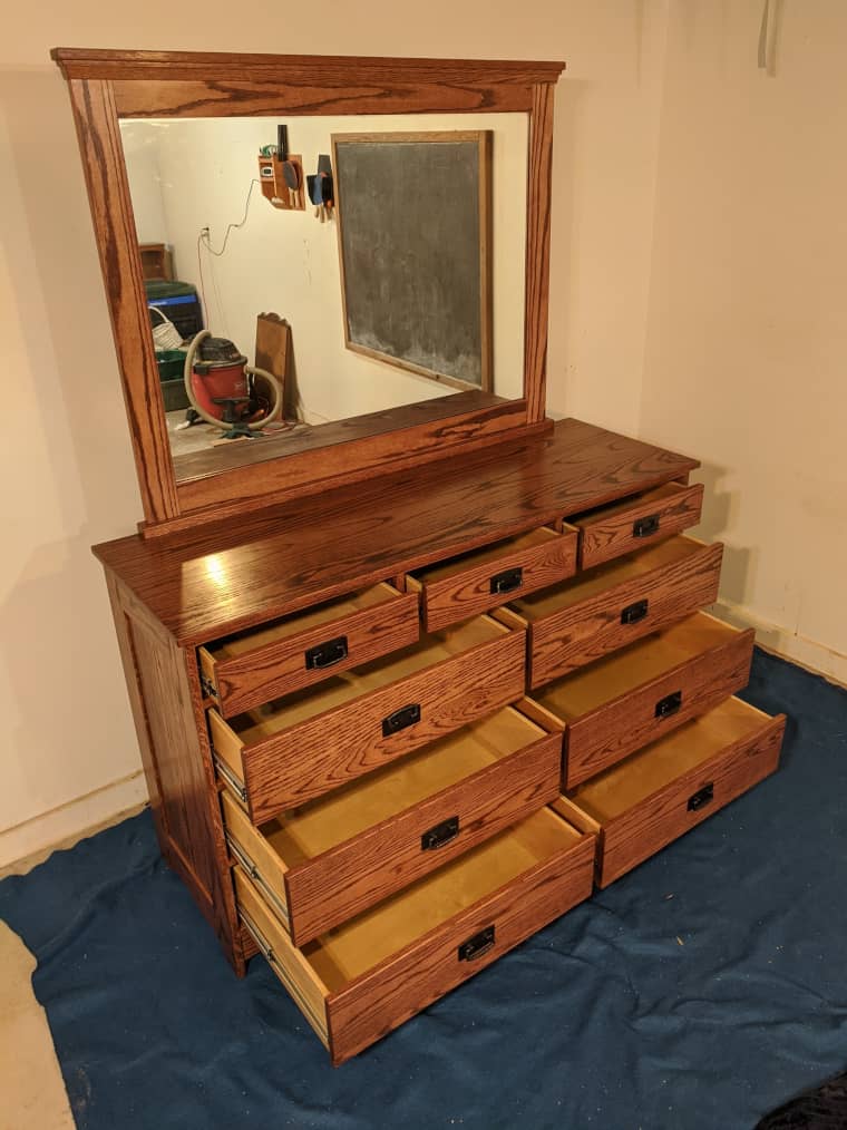 The dresser with drawers open